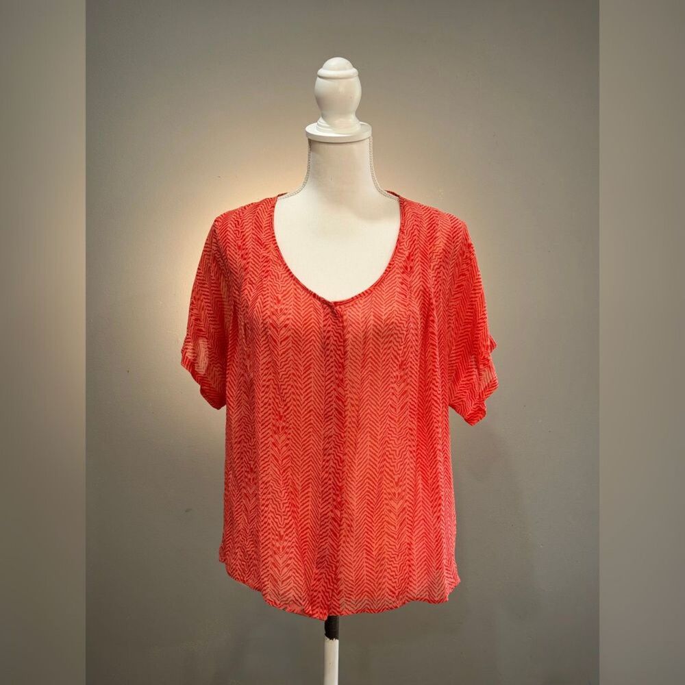 Pink/Red Coral Maeve Silk S/S Button Down Blouse Size M EUC